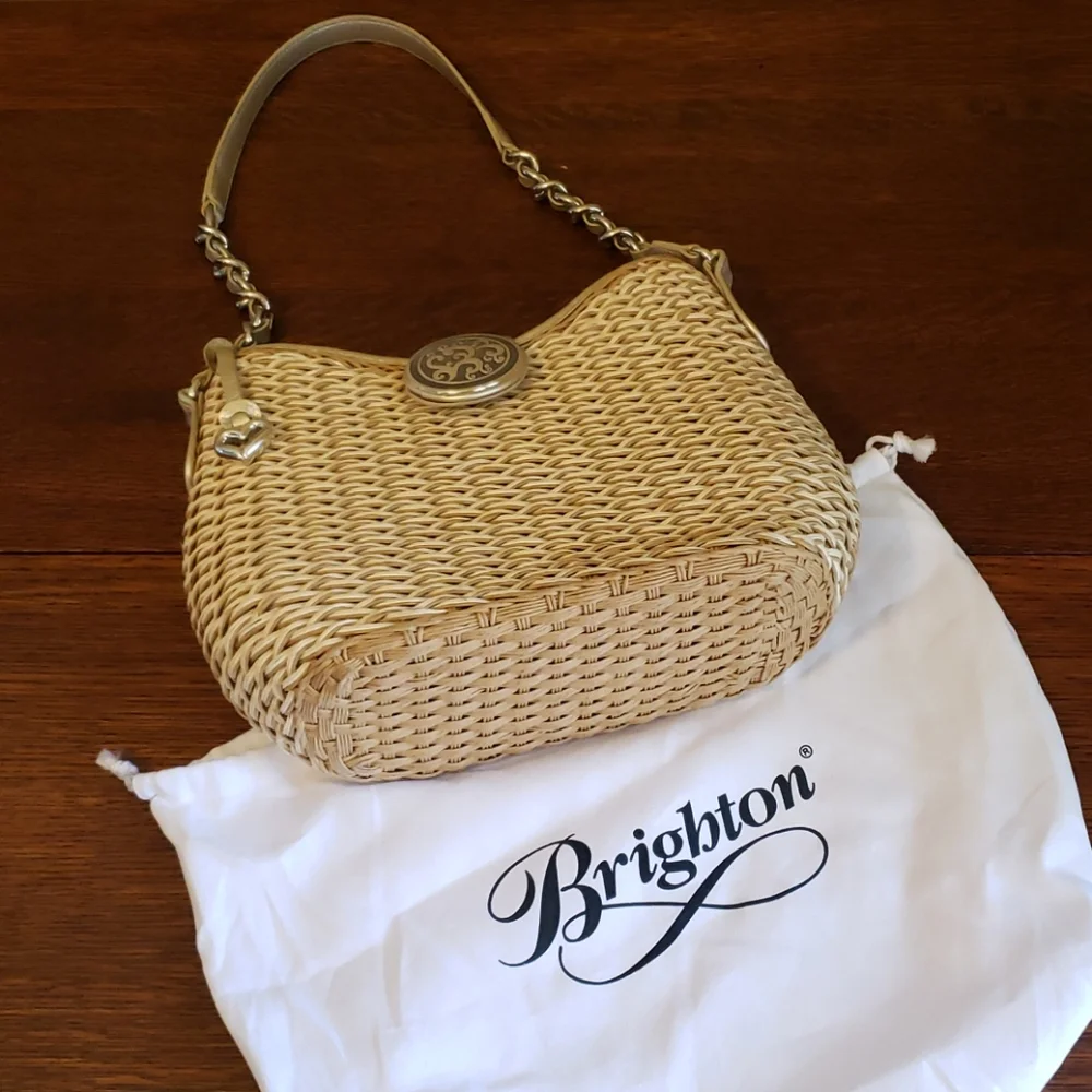 Brighton Cream Woven Shoulder Bag with Silver Accents
